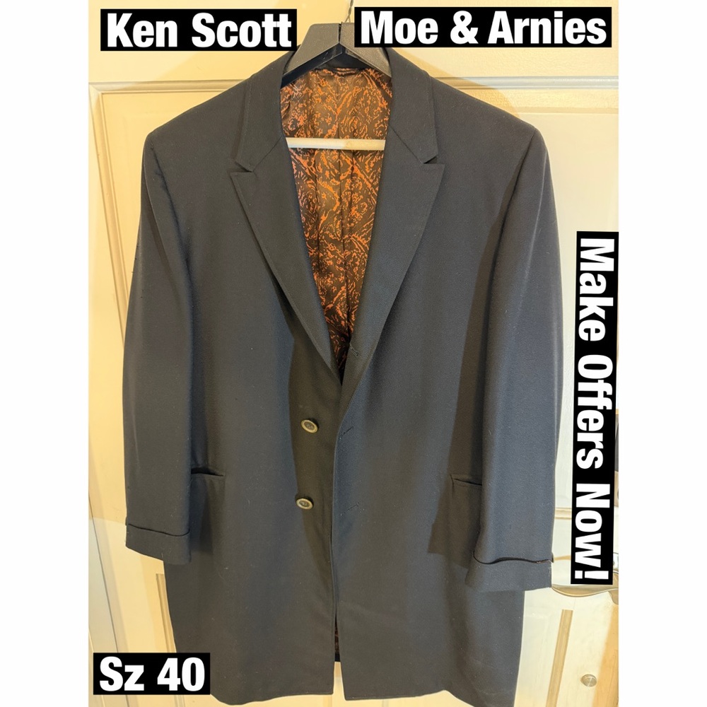 Ken Scott Designer For Moe & Arnies Vintage Black Virgin Wool Coat Sz 44